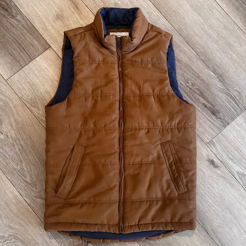 Weatherproof Vintage Mens Brown Quilted Puffer Vest Full Zip Small WPL 11590